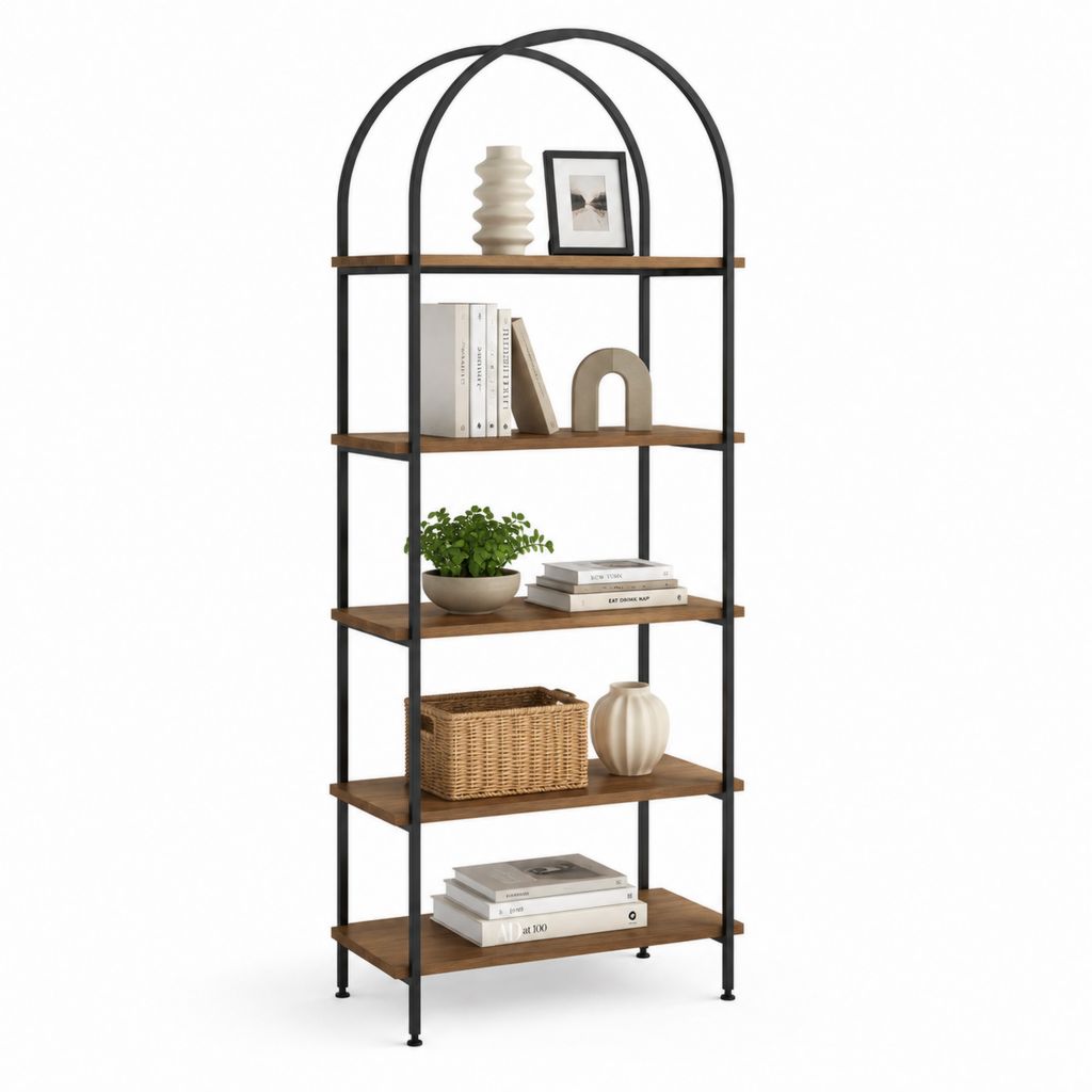 Libreria a 5 ripiani marrone e nero in pannello MDF e acciaio 80 x 30 x 180 cm