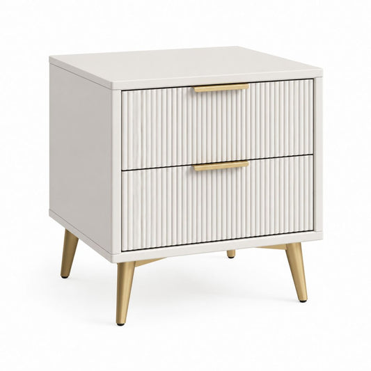 Comodino a 2 cassetti bianco e oro in MDF rettangolare 50 x 40 x 60 cm