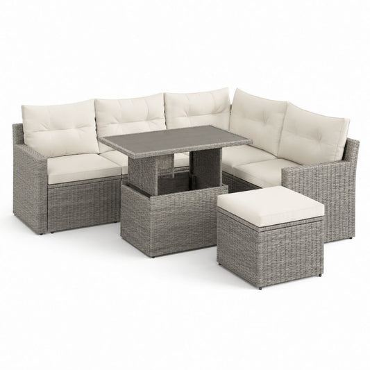 Set divani da giardino angolare 4 pezzi grigio in polyrattan e acciaio con tavolo 110 x 60 x 67 cm
