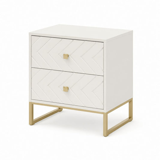 Comodino a 2 cassetti bianco in MDF con gambe in acciaio 50 x 40 x 60 cm