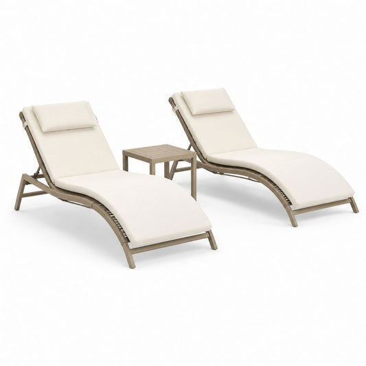 Set 2 lettini prendisole da giardino con tavolino beige in alluminio e rattan PE