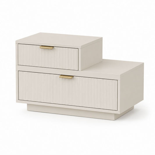 Comodino a due cassetti avorio in MDF rettangolare 60 x 40 x 45 cm