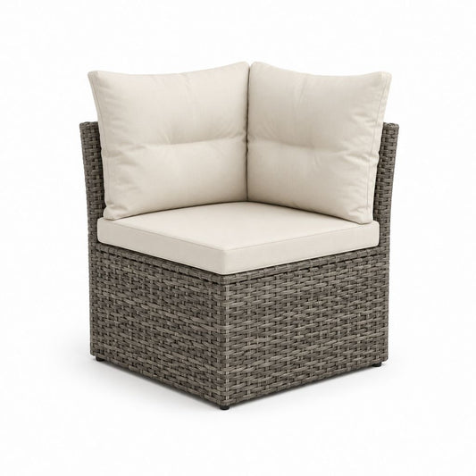 Poltrona angolare da giardino grigia e crema in rattan sintetico PE e acciaio 70 x 70 x 70 cm