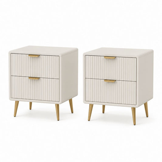 Set di 2 comodini bianchi in MDF laccato con 2 cassetti e gambe dorate 45 x 40 x 60 cm