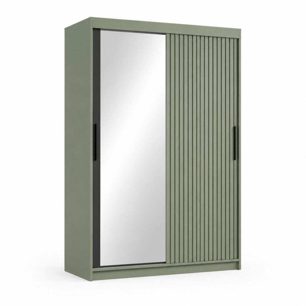 Armadio guardaroba a 2 ante scorrevoli verde salvia in truciolare nobilitato con specchio 120 x 60 x 200 cm