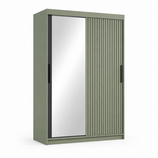 Armadio guardaroba a 2 ante scorrevoli verde salvia in truciolare nobilitato con specchio 120 x 60 x 200 cm
