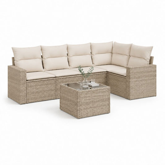 Set divano da giardino angolare 5 posti beige in rattan PE con tavolino 180 x 180 x 63 cm