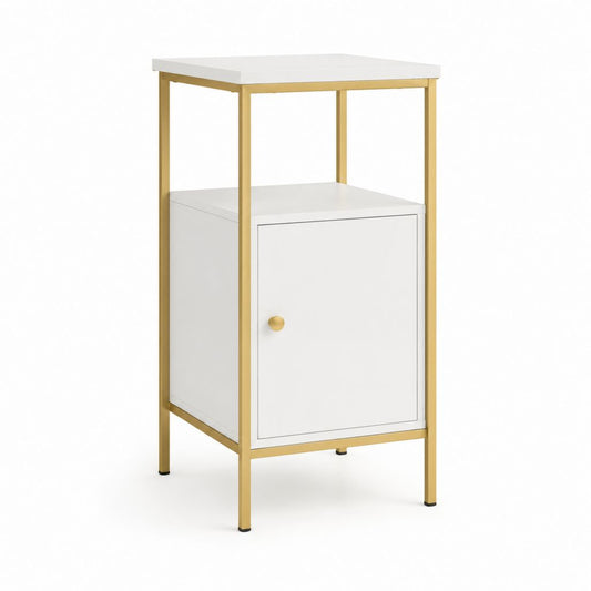 Comodino con anta bianco e oro in MDF e acciaio 40 x 40 x 80 cm