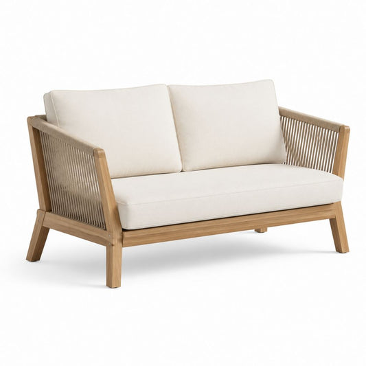 Divano da giardino 2 posti beige in legno massello di acacia e corda PP rettangolare 140 x 75 x 80 cm