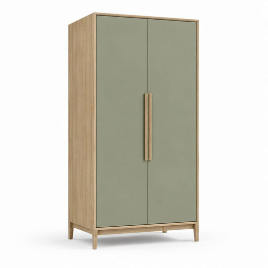 Armadio guardaroba 2 ante verde salvia e rovere in truciolare 90 x 50 x 190 cm