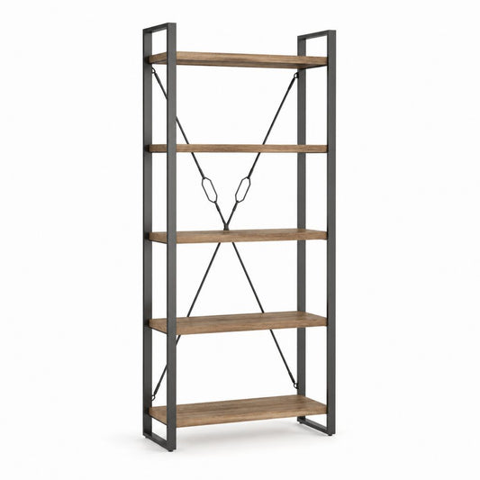 Libreria a 5 Ripiani Marrone e Nero in Pannello Truciolare e Acciaio 60 x 30 x 180 cm