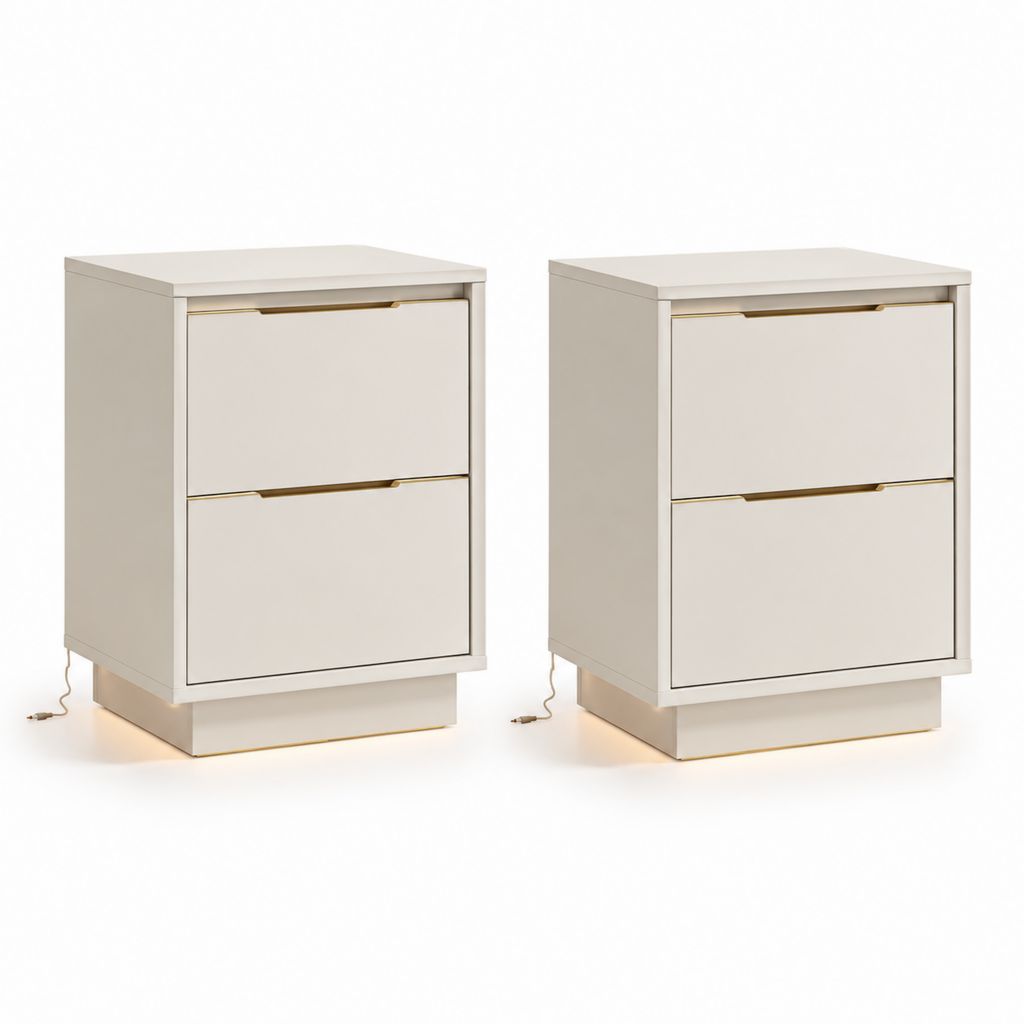 Set di 2 comodini con LED bianco crema in MDF rettangolari 40 x 40 x 55 cm