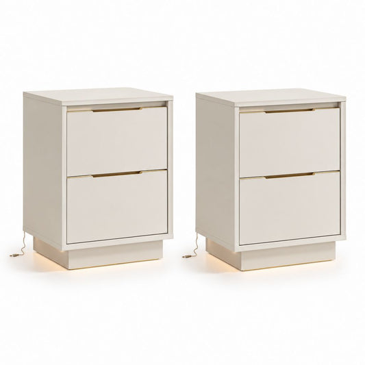 Set di 2 comodini con LED bianco crema in MDF rettangolari 40 x 40 x 55 cm