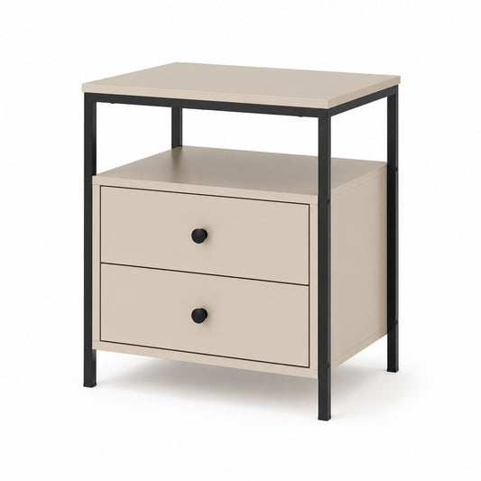 Comodino con 2 cassetti beige e nero in MDF e acciaio 45 x 40 x 60 cm