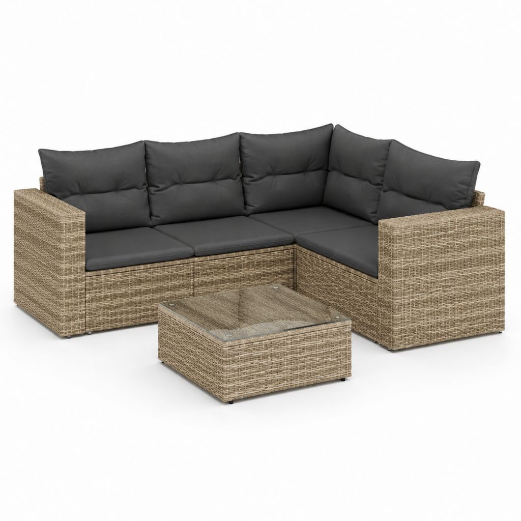 Set divano angolare da giardino 3 pezzi beige e grigio antracite in rattan PE con tavolino 200 x 200 x 73 cm