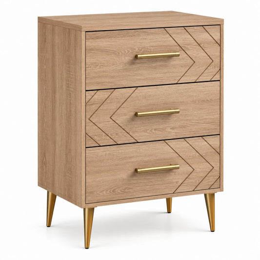 Comodino rettangolare a 3 cassetti rovere chiaro in pannello truciolare 60 x 40 x 75 cm