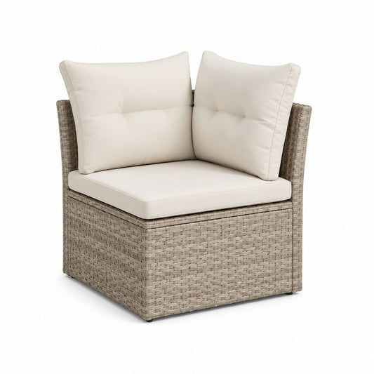 Modulo angolare per divano da giardino beige in rattan PE con cuscini 70 x 70 x 63 cm